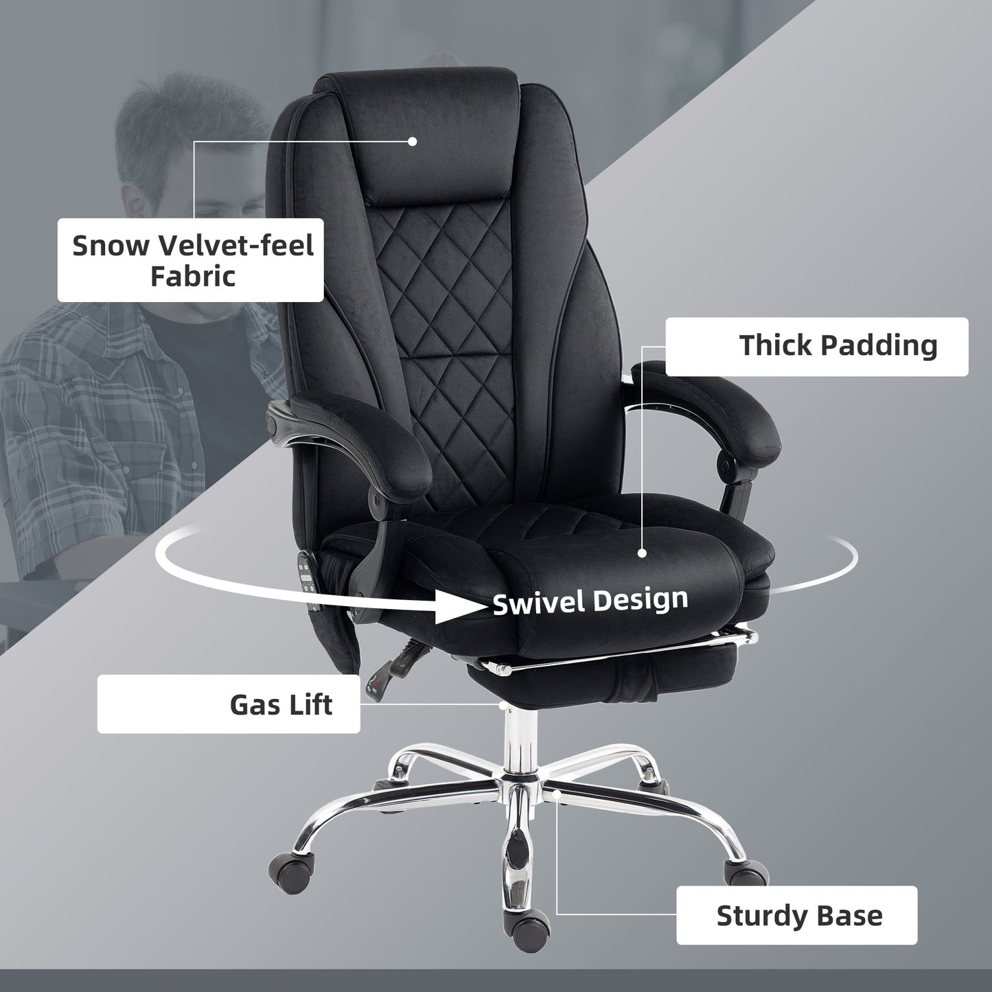 Massage Office Chair, Reclining Computer Chair with Adjustable Height and Footrest, Black
