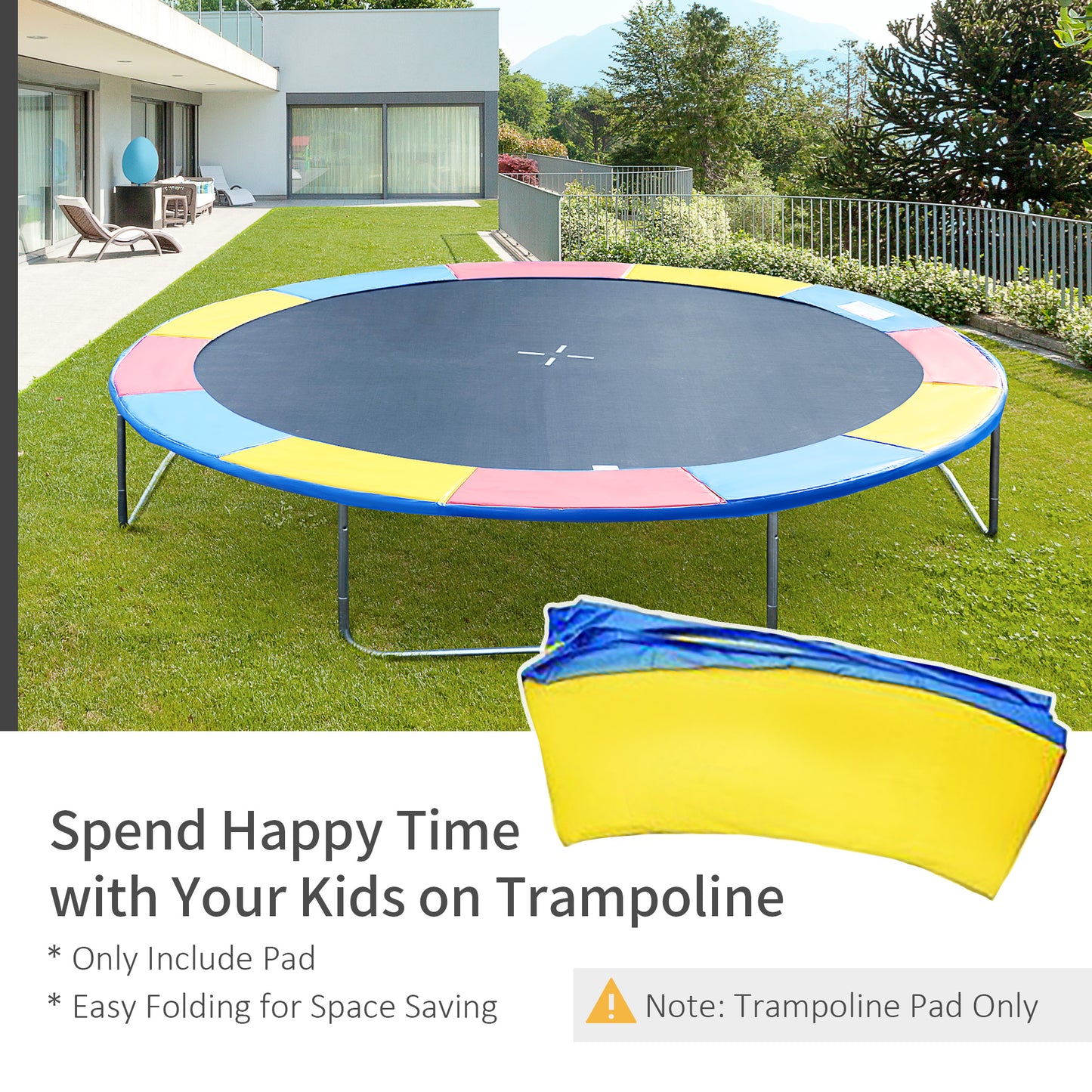 Soozier Trampoline Pad, 14FT Replacement Trampoline Safety Pad Mat Spring Cover, Water-Resistant, UV-Resistant, Tear-Resistant, No Holes for Pole, Colorful