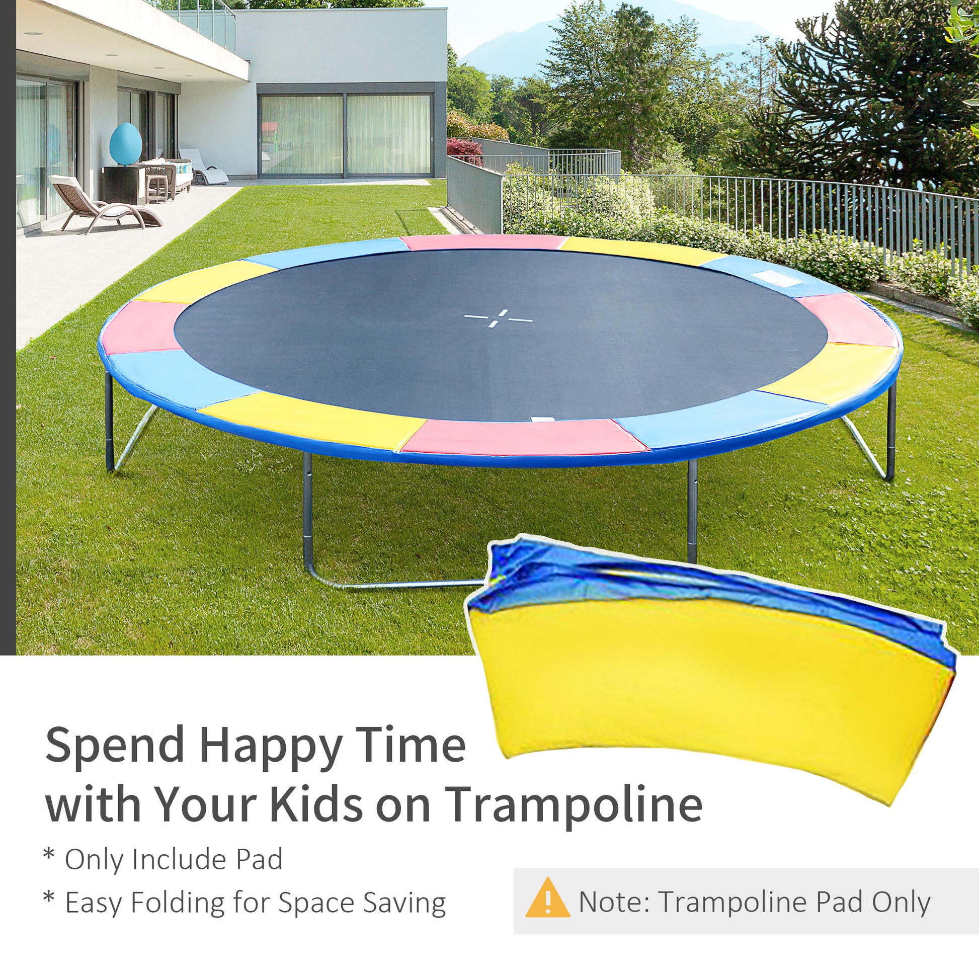 Soozier Trampoline Pad, 14FT Replacement Trampoline Safety Pad Mat Spring Cover, Water-Resistant, UV-Resistant, Tear-Resistant, No Holes for Pole, Colorful