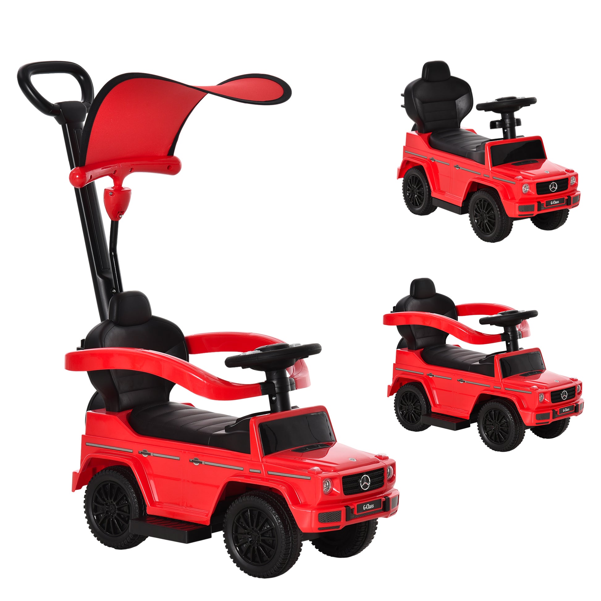 Aosom Mercedes-Benz G350 Licensed Push Car, 3-in-1 Toddler Sliding Car with Horn, Steering, Foot Rest, Seat Storage, Red