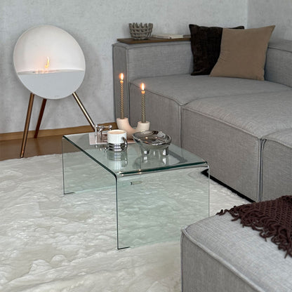 Glass Coffee Table, Clear Coffee Table for Living Room, Modern Rectangle Center Table with Safe Rounded Edges