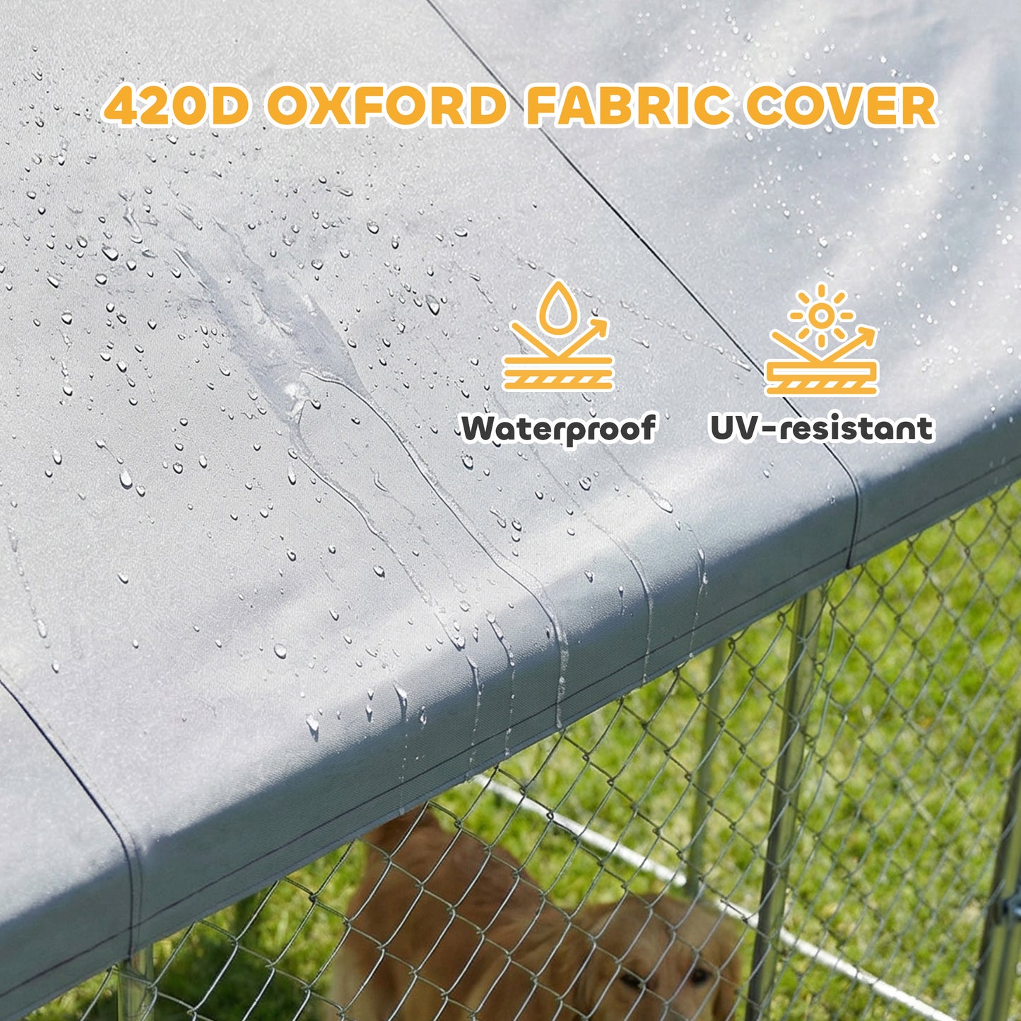 Heavy Duty Outdoor Dog Kennel with Waterproof Roof, Secure Latch, Chain Link Dog Run for Backyard, 19.7' x 7.5' x 7.9'