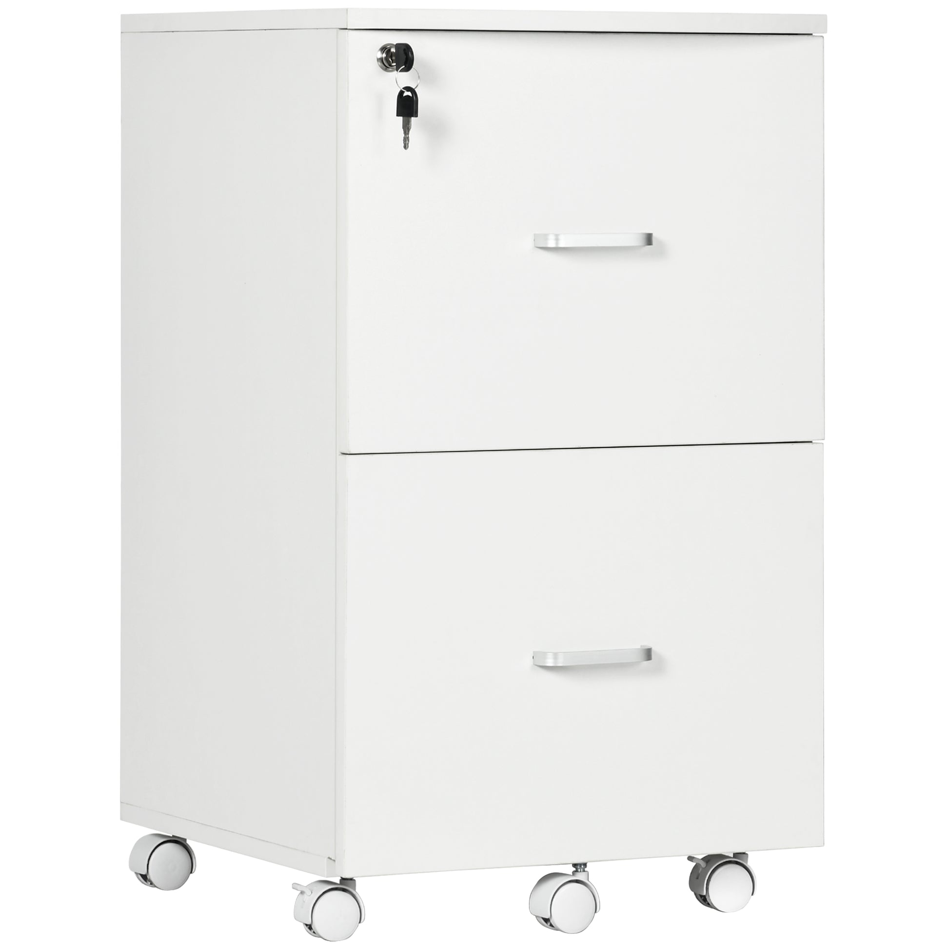 2 Drawer File Cabinet with Lock, Small Rolling Filing Cabinet for A4, Letter-Size Documents, Printer Stand for Home Office, 17" x 17.75" x 28.25", White