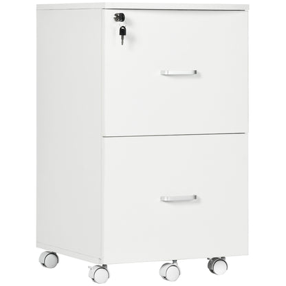 2 Drawer File Cabinet with Lock, Small Rolling Filing Cabinet for A4, Letter-Size Documents, Printer Stand for Home Office, 17" x 17.75" x 28.25", White