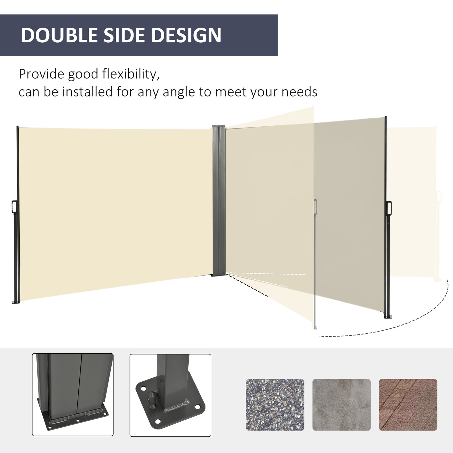 236" x 71" Outdoor Privacy Wall, Double Retractable Side Awning, Patio Screen for Garden, Balcony, Cream White