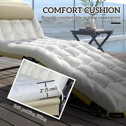 2-Piece Folding Lounge Chairs with Adjustable Backrest, Tanning Chair with Cushion, Side Pocket, Headrest, Beige