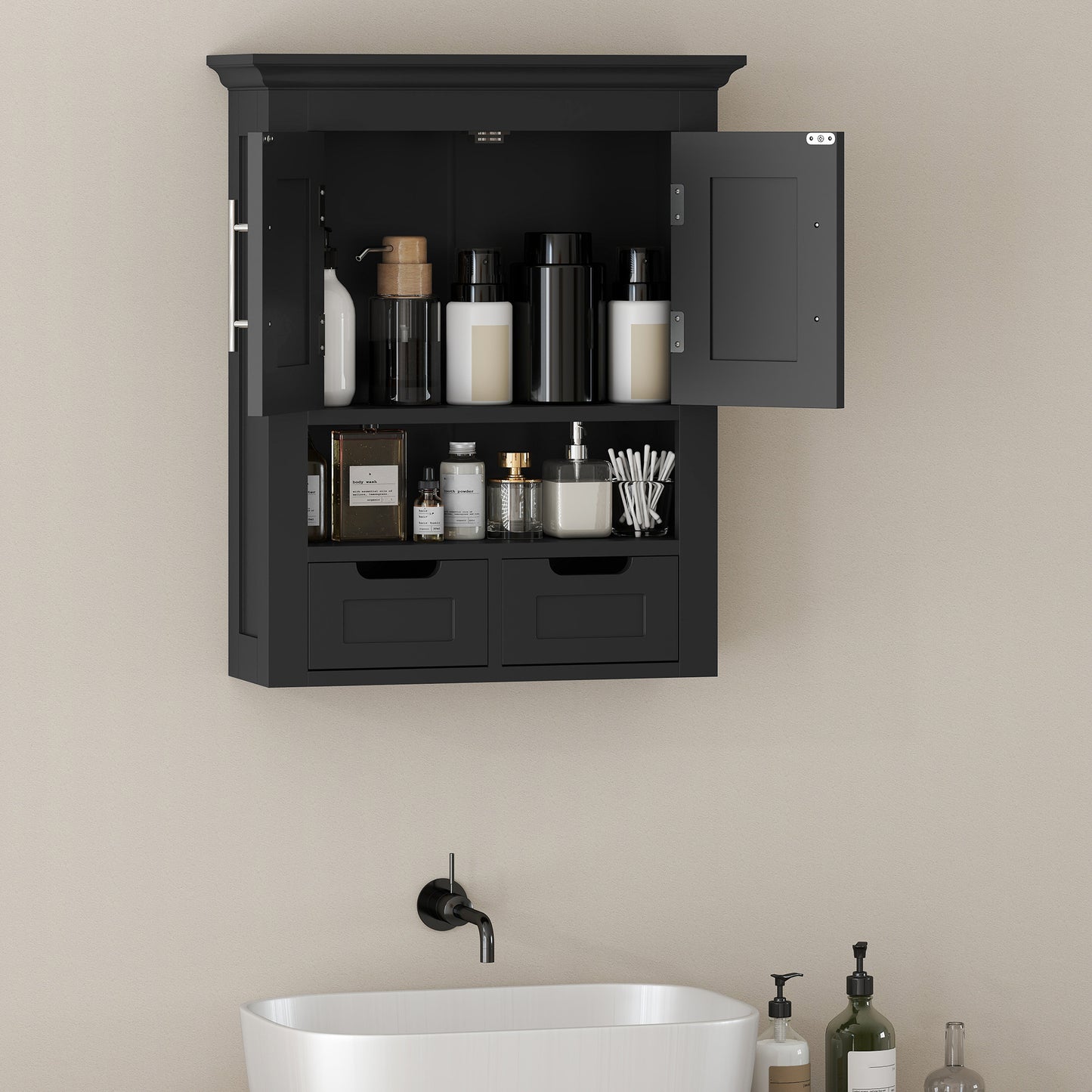 Bathroom Wall Cabinet, Medicine Cabinet, Toilet Storage Cabinet with Shelf for Living Room and Entryway, Black