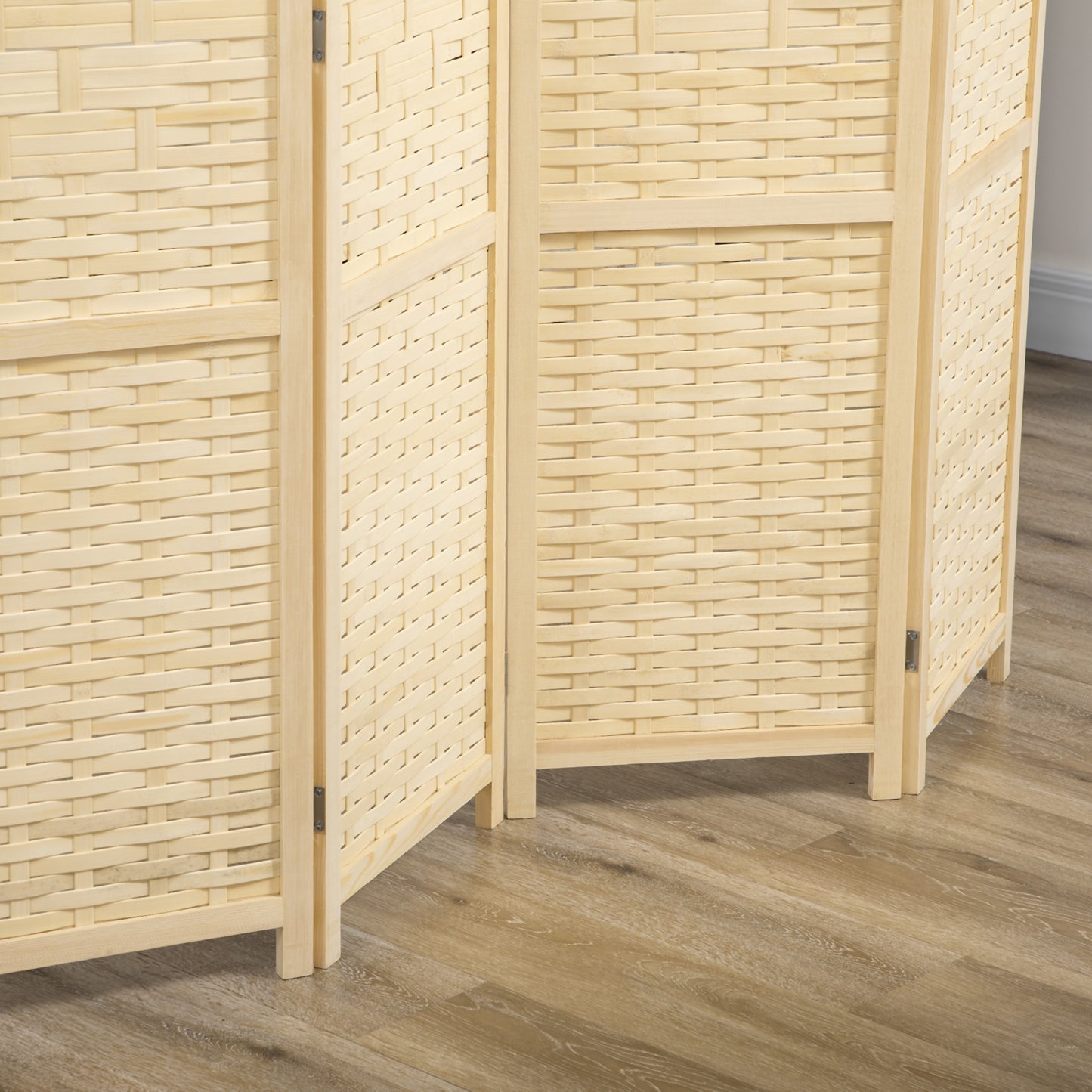 4-Panel Room Divider, 5.6 FT Bamboo Freestanding Folding Privacy Screen for Indoor Bedroom Office, Natural Wood