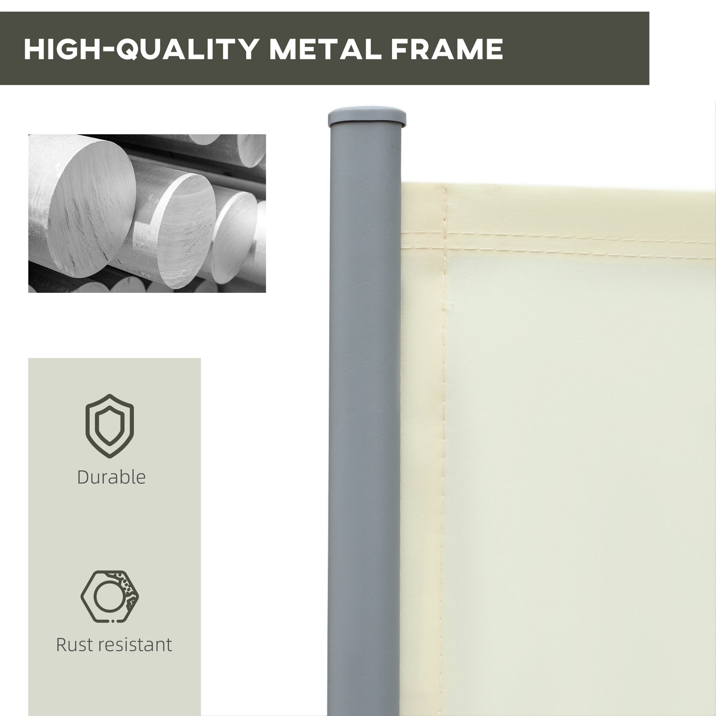236" x 63" Outdoor Privacy Wall, Double Retractable Side Awning, Patio Screen for Garden, Balcony, Backyard, Cream White