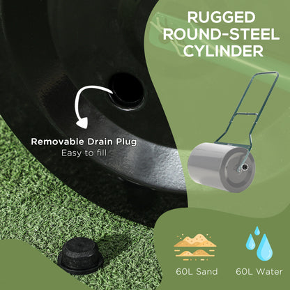 20" Push/Tow Behind Lawn Roller, Heavy Duty Sod Drum Roller Filled with 16 Gal Water/Sand, Grass Flattener for Yard, Patio, Park, Black