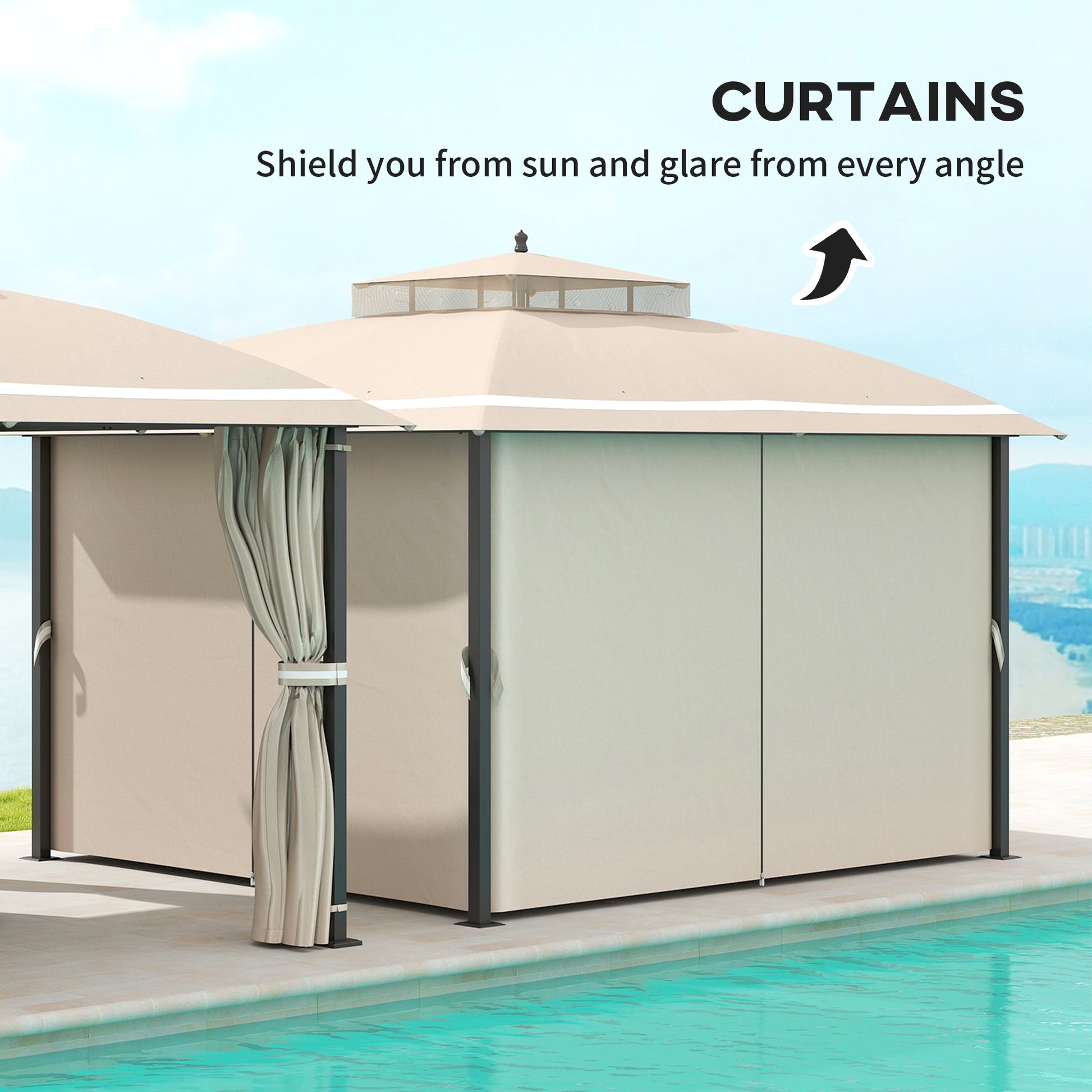 10' x 12' Outdoor Gazebo, Double Roof Patio Gazebo Canopy with Netting and Curtains for Garden, Lawn, Backyard, Deck