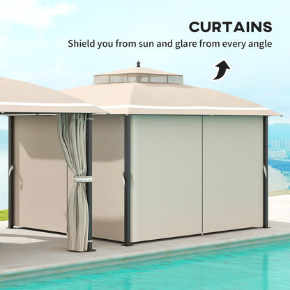 10' x 12' Outdoor Gazebo, Double Roof Patio Gazebo Canopy with Netting and Curtains for Garden, Lawn, Backyard, Deck