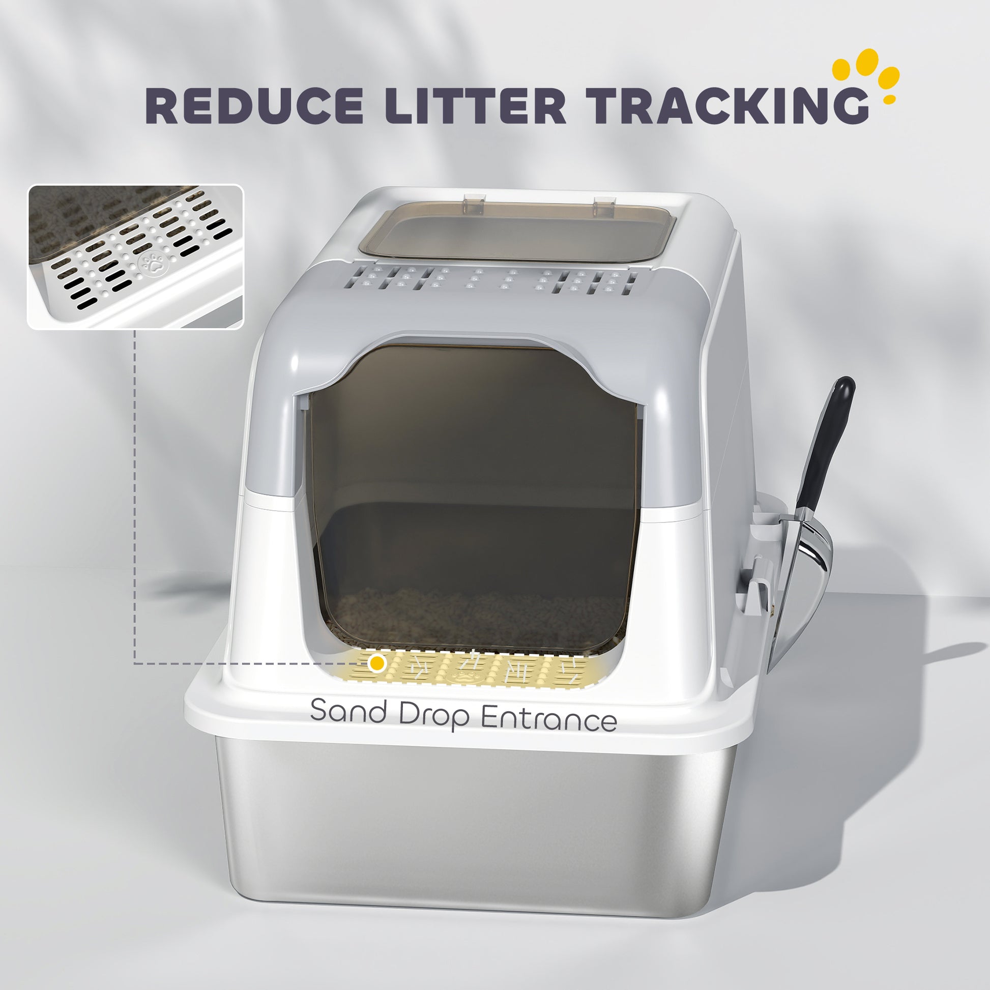 Extra Large Stainless Steel Litter Box, Enclosed Kitty Litter Box for Big Cats with Scoop, Deodorizer Bag