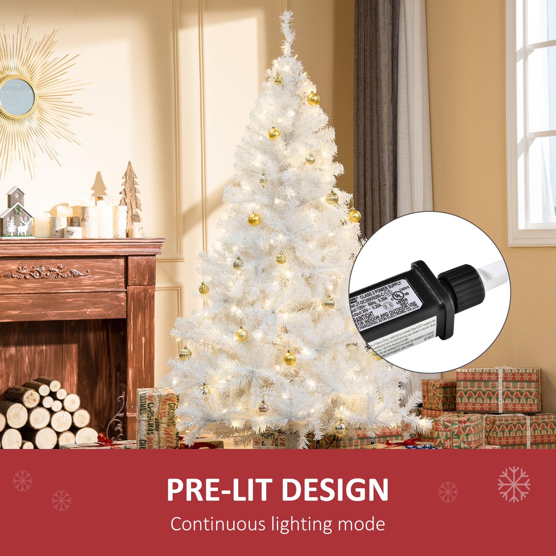 6FT Prelit Artificial Christmas Tree Warm White LED Light Holiday Home Xmas Decoration with Automatic Open, White