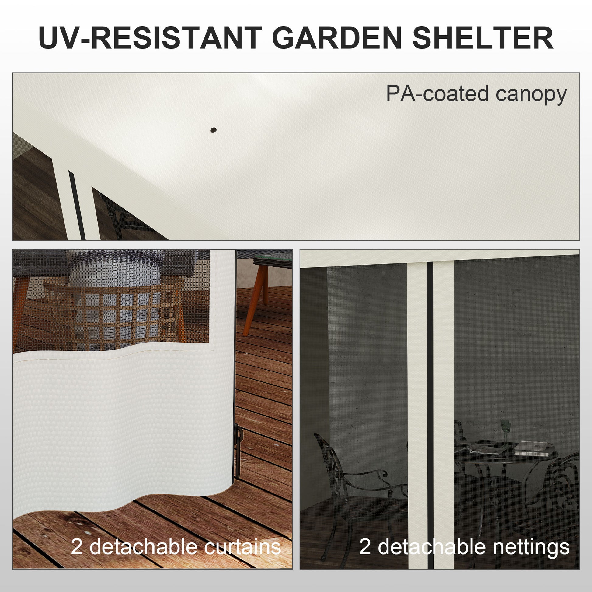 10' x 13' Wall Pergola, Outdoor Gazebo with 2 Curtains and 2 Nettings, UV Resistant, for Patio, Deck, Beige