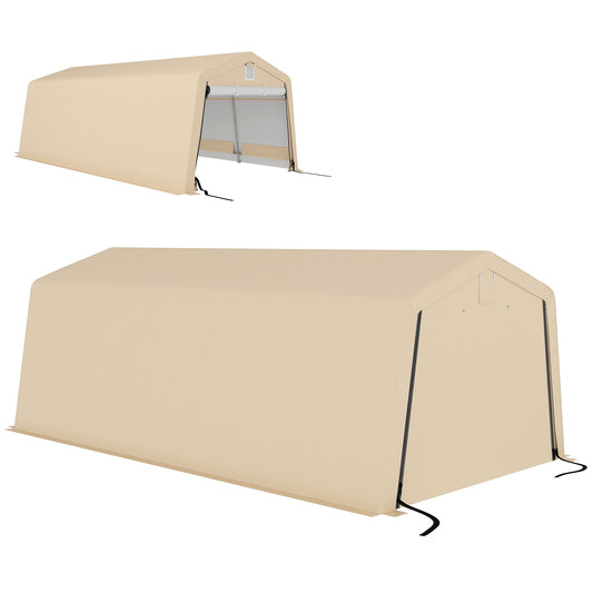 11' x 20' Portable Garage, Heavy Duty Carport Canopy with Ventilation Windows and Large Roll-up Door, Khaki