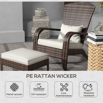 Wicker Adirondack Chair with Ottoman, Patio Cushioned Muskoka Chair with Armrests Brown/Cream White