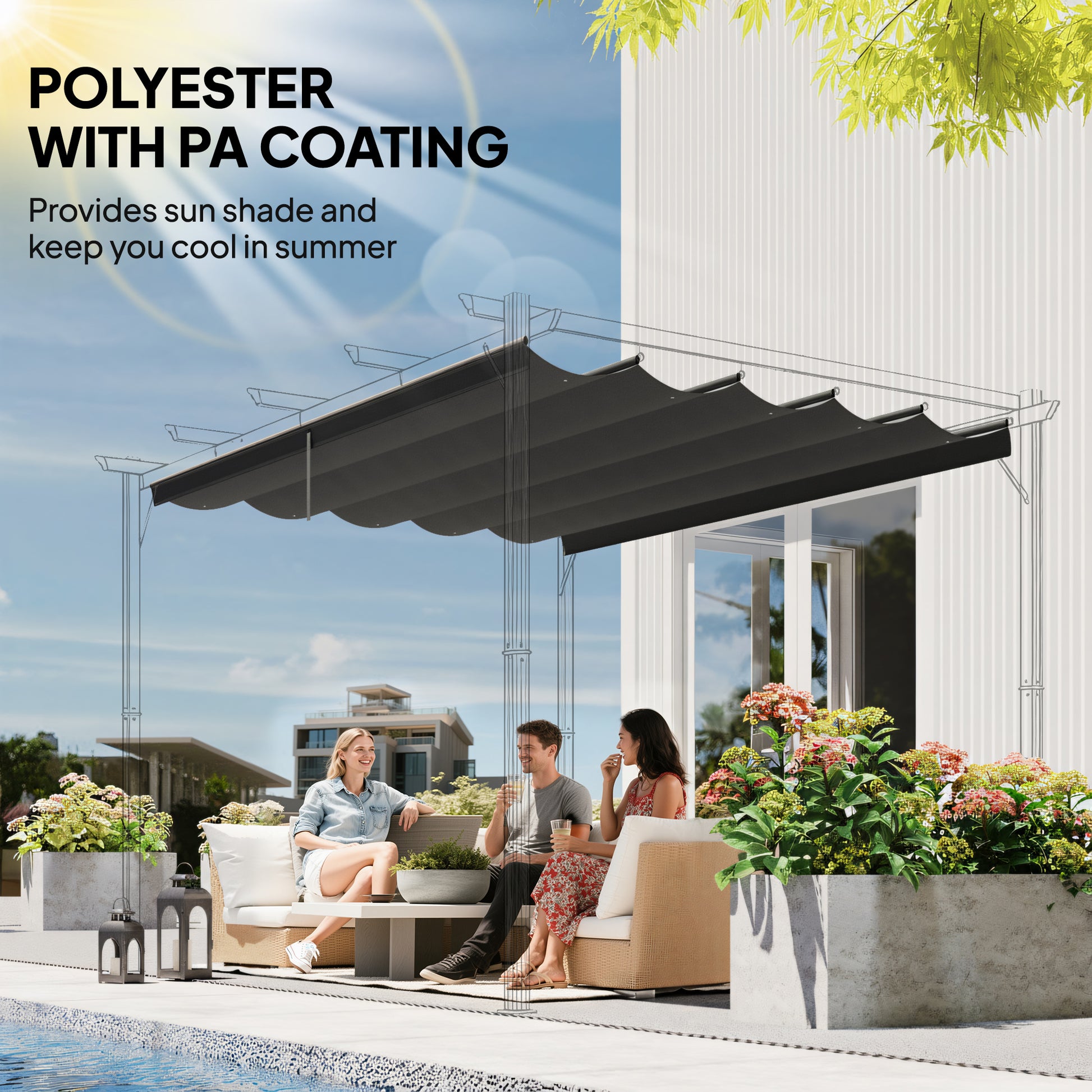 8.2' x 8.4' Retractable Pergola Canopy Replacement for 10' x 10' Frame, Cover Replacement (Cover Top Only), Dark Grey