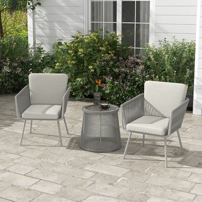 3 Piece Outdoor Patio Bistro Set, Wicker Rattan Furniture with Metal Legs for Garden, Backyard, Light Grey