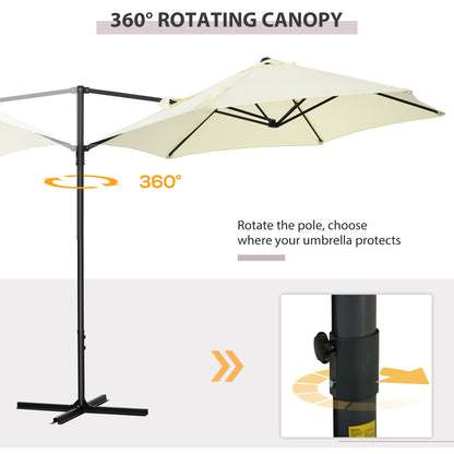 8.5FT Offset Patio Umbrella with 360° Rotation, Outdoor Cantilever Roma Parasol Hanging Sun Shade Canopy Shelter with Cross Base, Beige