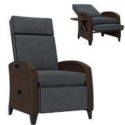 Outdoor Recliner Chair with Adjustable Backrest, Cushion, Side Tray, Dark Grey