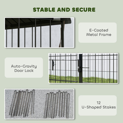 Metal Chicken Coop, Large Chicken Run with Water-Resistant & Anti-UV Cover for 2-3 Hens, Outdoor Hen House with 4 Doors