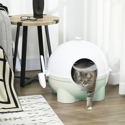 Enclosed Cat Litter Box, Large Kitty Litter Box with Lid, Scoop, Leaking Sand Pedal, Top Handle, Light Green