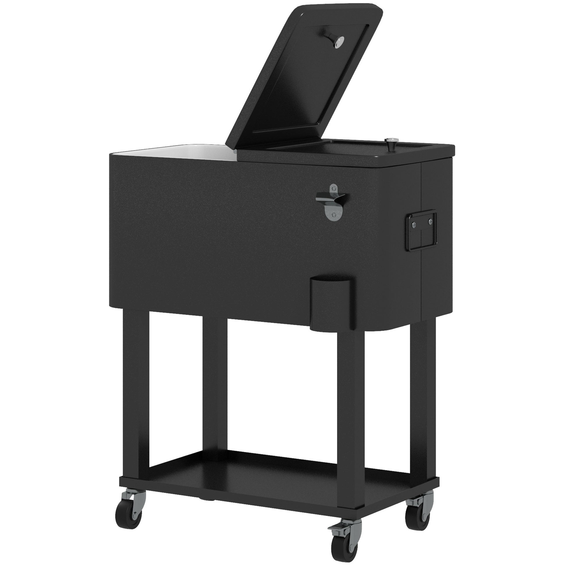 60 Quart Rolling Outdoor Cooler, Portable Rolling Patio Cooler Cart with Locking Wheels, Storage Shelf, Black
