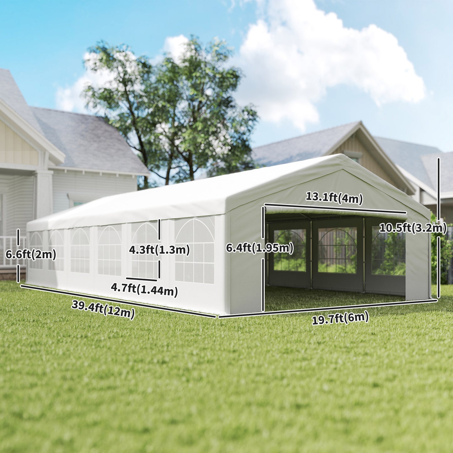 40'x20' Heavy Duty Large Party Tent & Carport with Removable Sidewalls, Windows, Portable Garage Canopy Tent, Sun Shade Shelter for Parties Wedding Outdoor Events, White