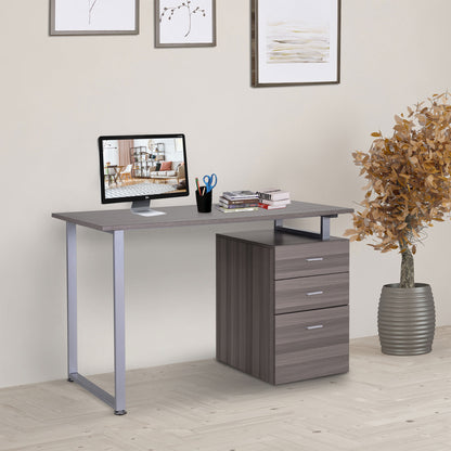 47" Computer Desk Writing Table Workstation with Multi-Use Reversible 3 Drawers Metal Frame Home Office Furniture, Dark Wood Grain