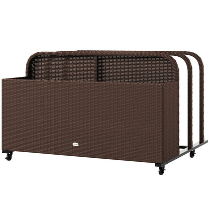 Rolling Pool Storage Rattan Patio Furniture Outdoor Storage Wicker Organizer for Floats, Paddles, Balls, Towels, Brown