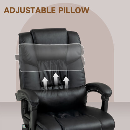 6-Point Vibration Massage Chair, Height Adjustable Reclining Computer Chair with Retractable Footrest, Black