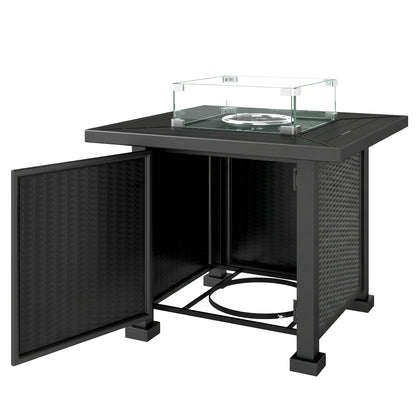 32" Propane Gas Fire Pit Table, 50,000 BTU Square Patio Table with Fire Pit, Wind Guard, Lid, CSA Certified, Black