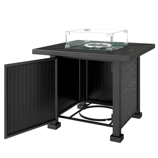 32" Propane Gas Fire Pit Table, 50,000 BTU Square Patio Table with Fire Pit, Wind Guard, Lid, CSA Certified, Black