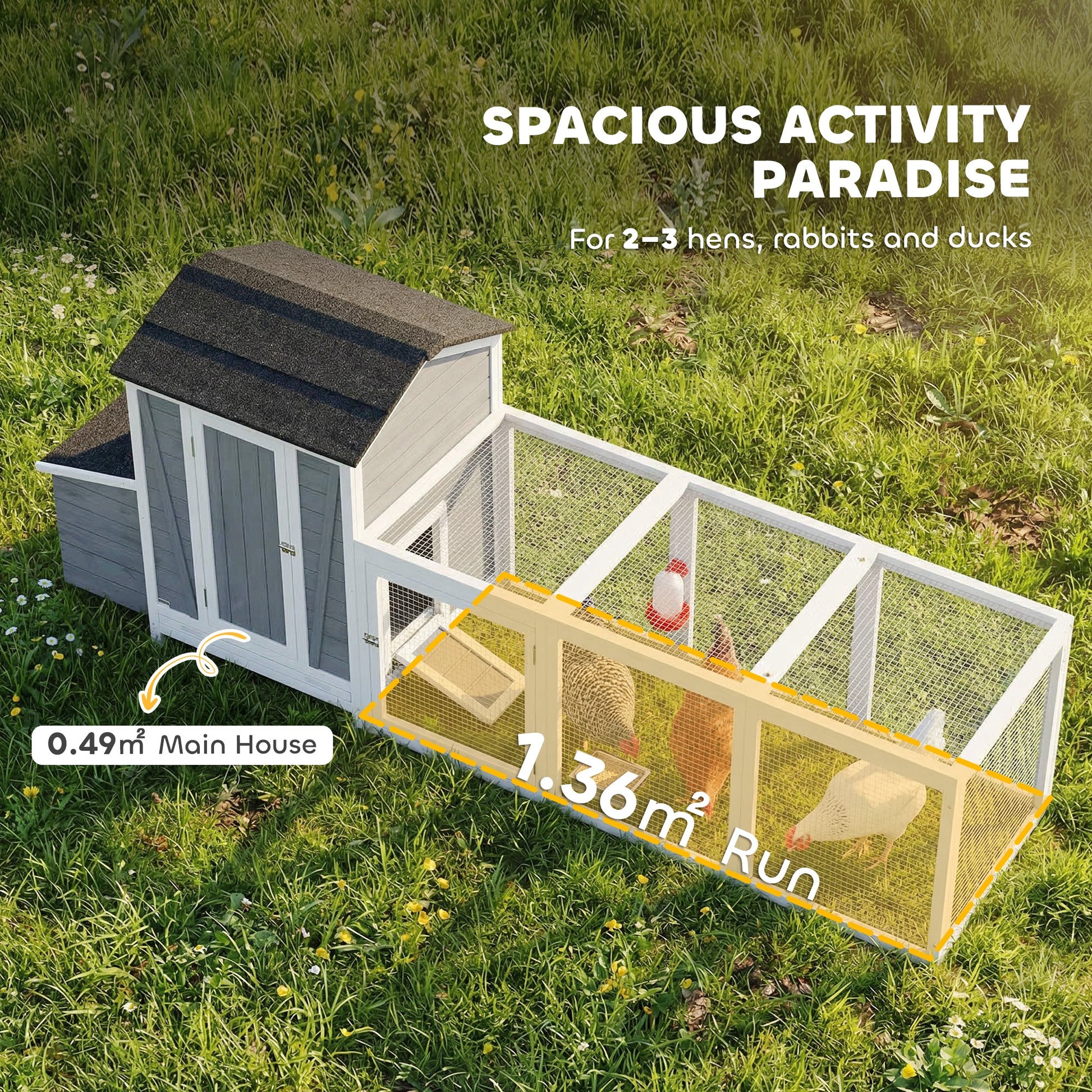 118"L Chicken Coop, Large Wooden Hen House with Run, Pull-Out Tray, Waterproof Roof, Nesting Box, Swing, Roosting Bars
