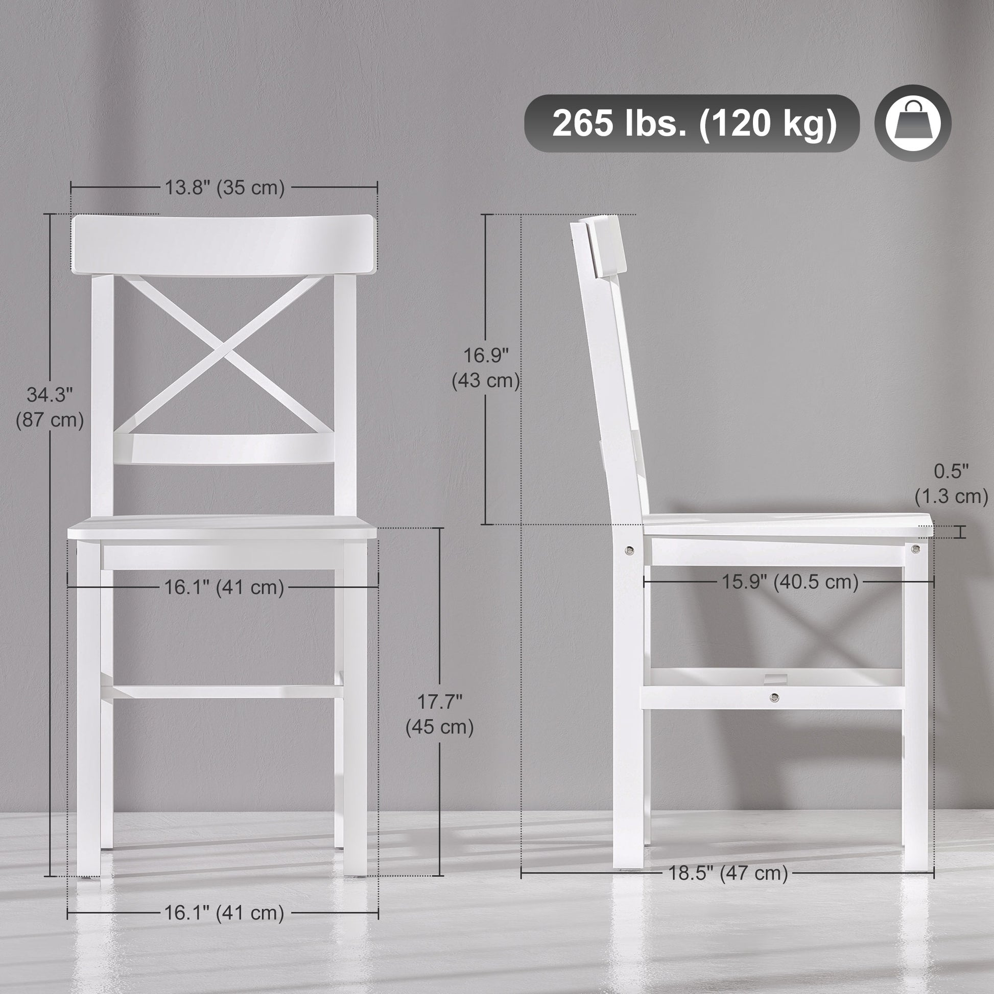 Wooden Dining Chairs Set of 4, Kitchen Chairs with Cross Back, Solid Structure for Living Room and Dining Room, White