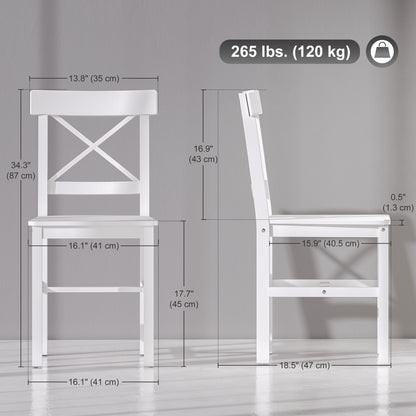 Wooden Dining Chairs Set of 4, Kitchen Chairs with Cross Back, Solid Structure for Living Room and Dining Room, White