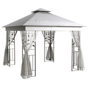 10'x10' Soft-top Steel Patio Gazebo Outdoor Sun Shelter with 2-Tier Polyester Roof, Curtain Sidewalls, Light Grey