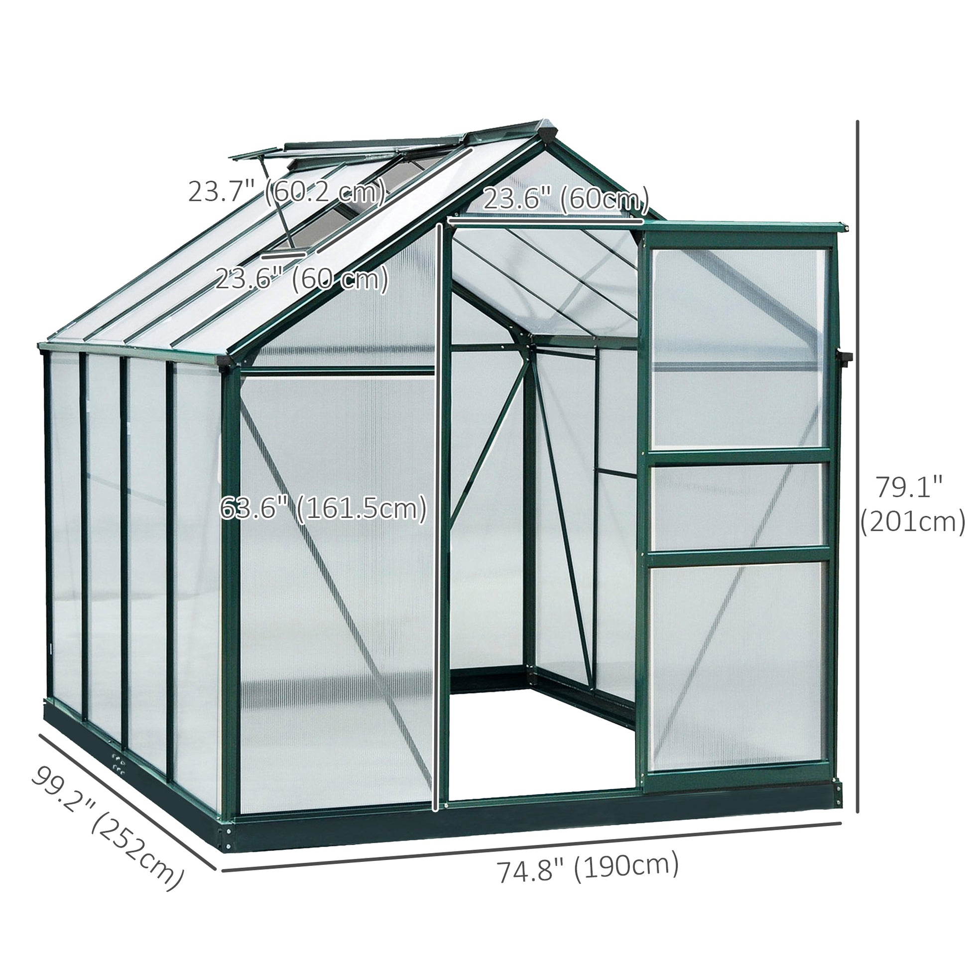6.2' x 8.3' x 6.6' Clear Polycarbonate Greenhouse, Large Walk-In Green House w/ Slide Door