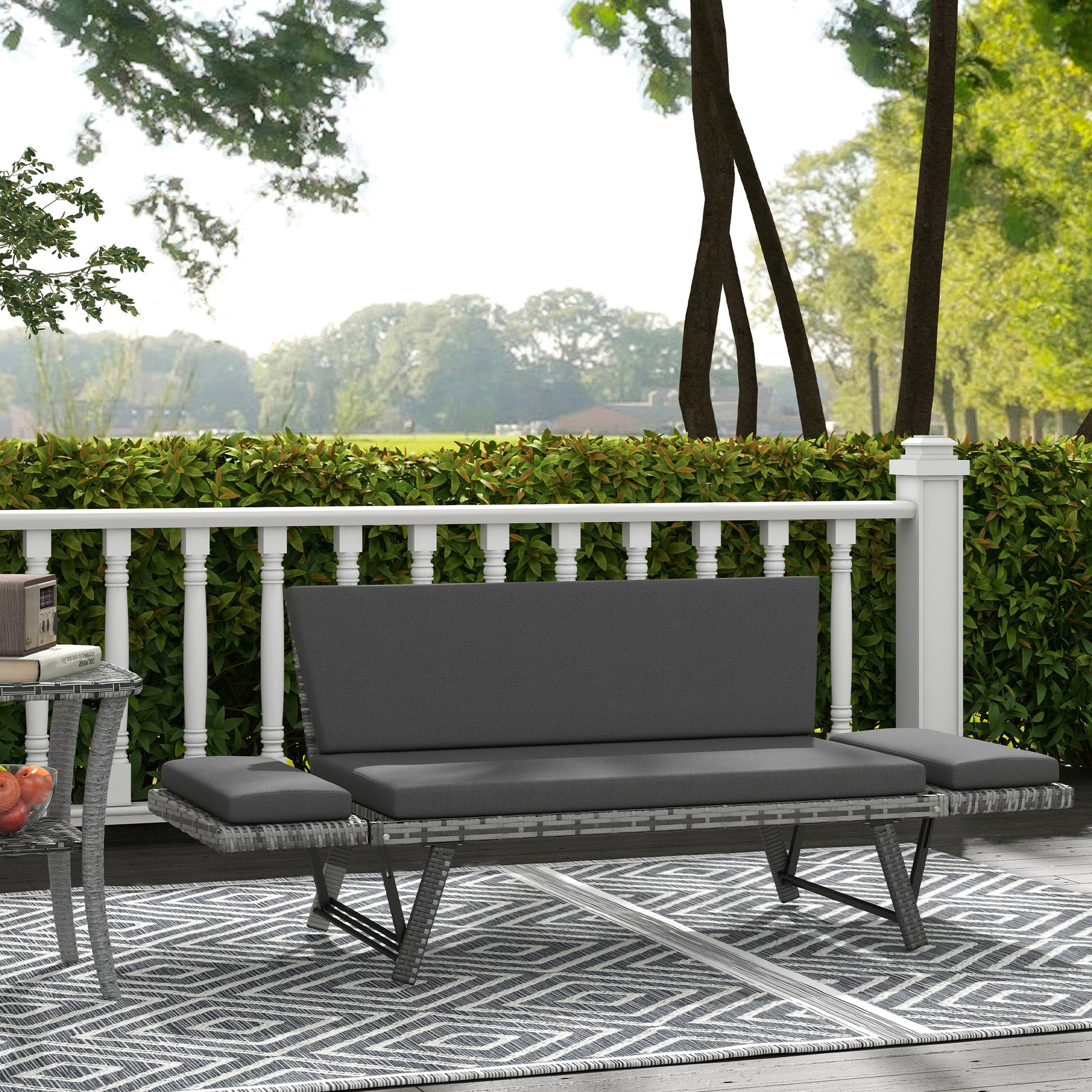 Convertible Wicker Loveseat Grey Patio Chaise Lounge