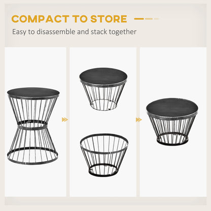 16" Steel Patio Side Table, Garden End Table with Hourglass Design, Accent Table for Outdoor and Indoor Use, Black