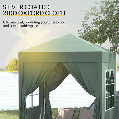 6.6'x6.6' Pop Up Canopy Tent with Sidewalls, Instant Sun Shelter Camping Gazebo with Carry Bag, for Outdoor, Garden, Patio, Green