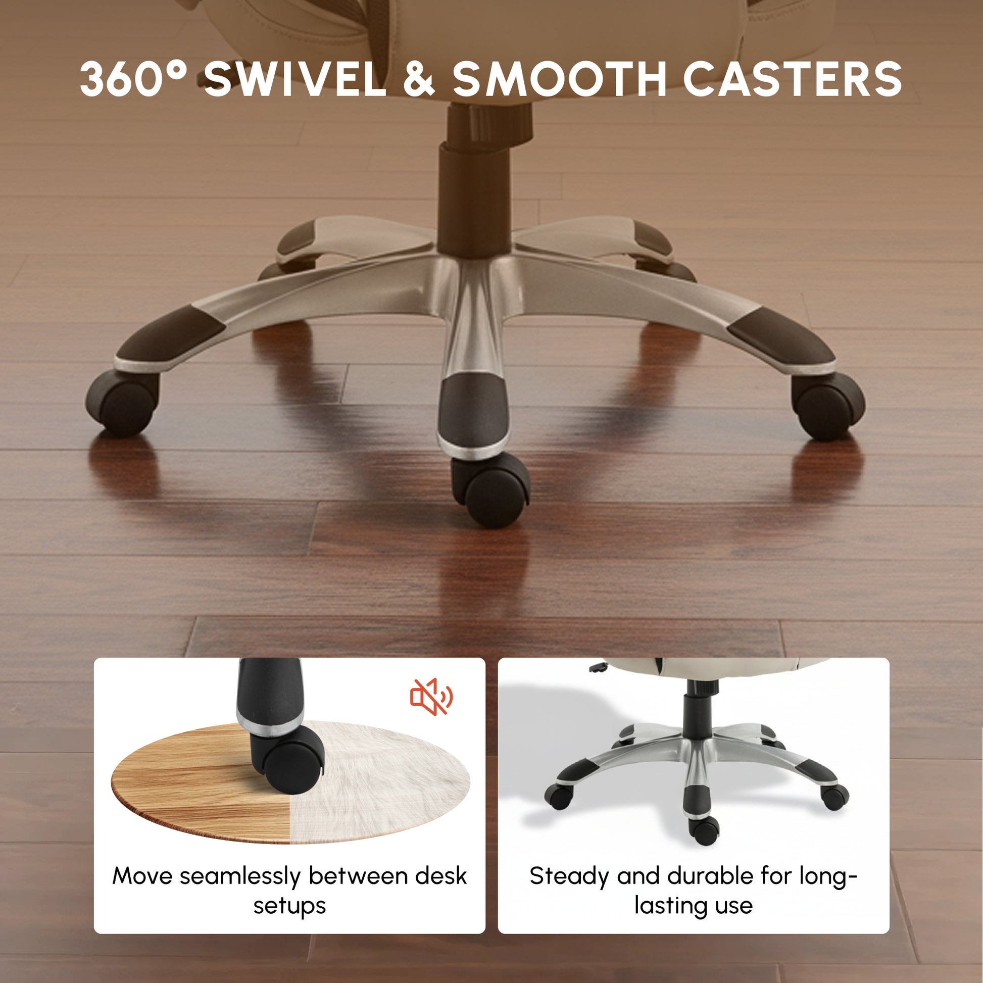 Ergonomic Office Chair PU Leather Executive on Rolling Wheels Task Computer Height Adjustable Swivel Ergonomic, Greige and Black