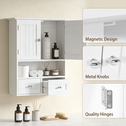 Bathroom Wall Cabinet, Medicine Cabinet, Over Toilet Storage Cabinet with Shelf and Drawers for Hallway, Living Room, White