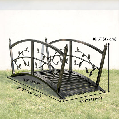4 FT Metal Garden Bridge with Safety Railings, Outdoor Pond Bridge, Arch Decorative Footbridge for Creek Stream