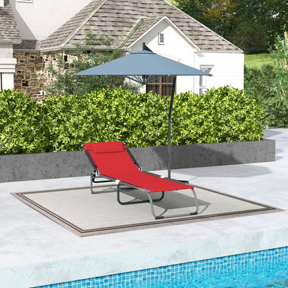 Outdoor Folding Lounge Chair, 4-Level Adjustable Chaise Lounge with Headrest, Tanning Chair Beach Bed Reclining Lounger Cot for Camping, Hiking, Backyard, Wine Red
