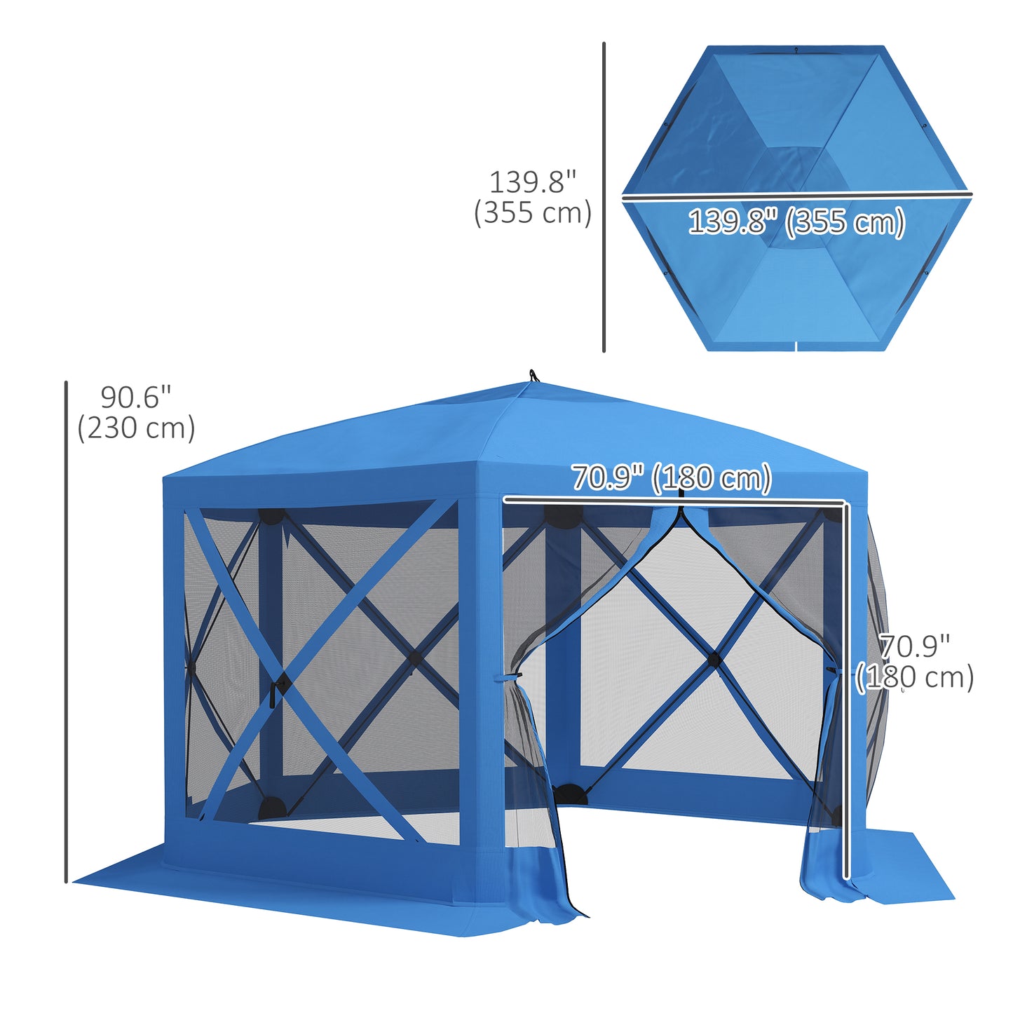 12' x 12' Hexagon Automatic Pop Up Screen Tents, Camping Shelter w/ Mesh Sidewalls and Carry Bag Blue