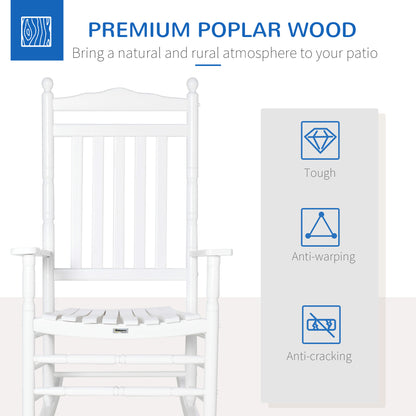 Wooden Outdoor Rocking Chair, Patio Rocking Chair with Slatted High Back and Armrests for Porch, Garden, Lawn, White
