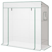 Walk-in Tomato Greenhouse Lean-to Green House with Reinforced PE Cover, Roll-up Door, Mesh Windows, White