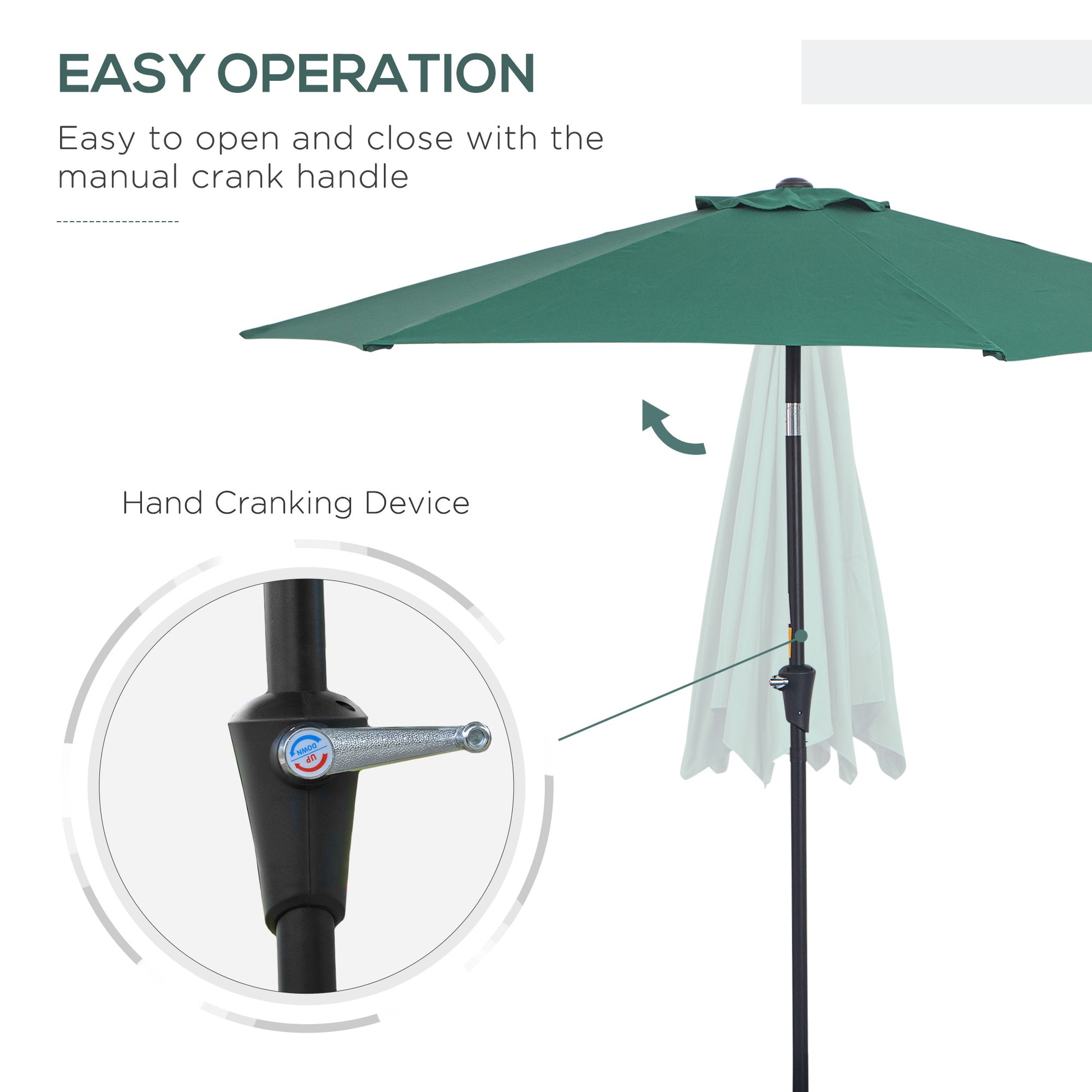 8.5FT Patio Umbrella, Round Garden Parasol with 6 Ribs, Market Sunshade Tilt Canopy w/ Crank Handle for Outdoor, Green